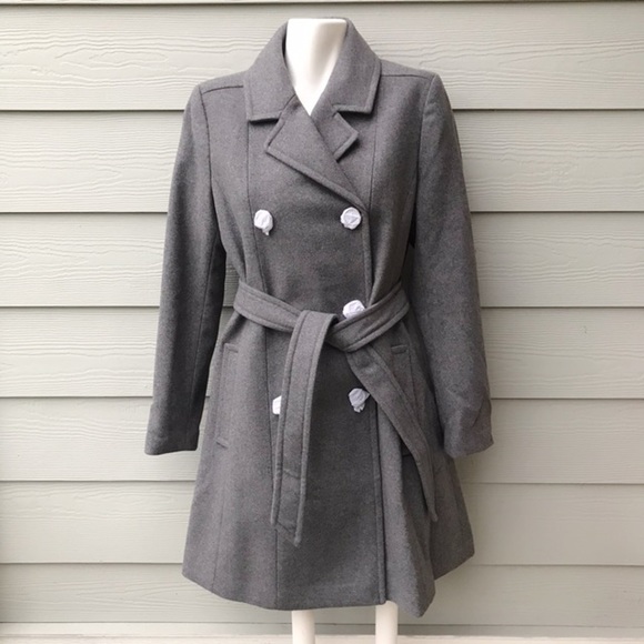 Express Jackets & Coats Nwt Express Belted Wool Blend Grey Trench